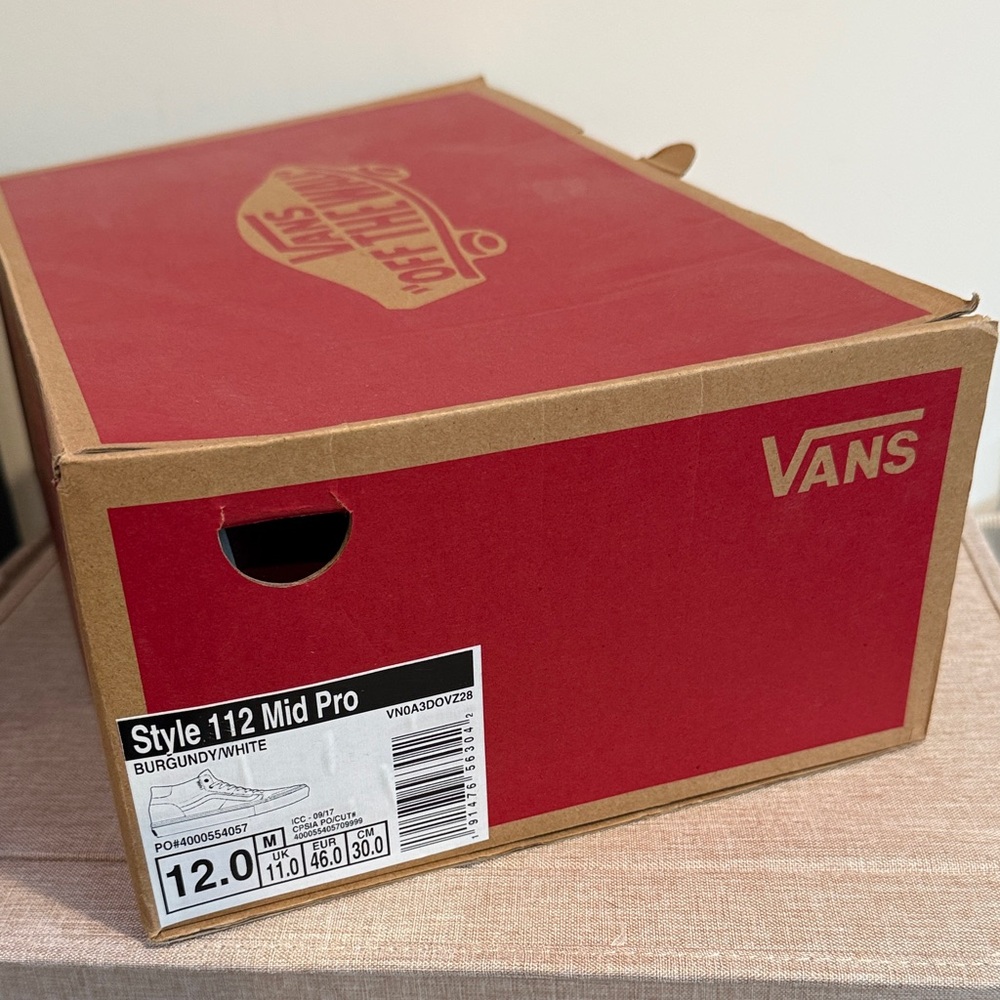 Vans Style 112 Mid Pro in Burgundy/White Shoes in Original Box - Picture 12 of 13